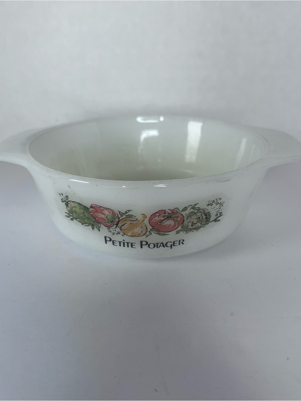 Fire King Petite Potager Milk Glass Casserole Dish Anchor Hocking 12oz 472